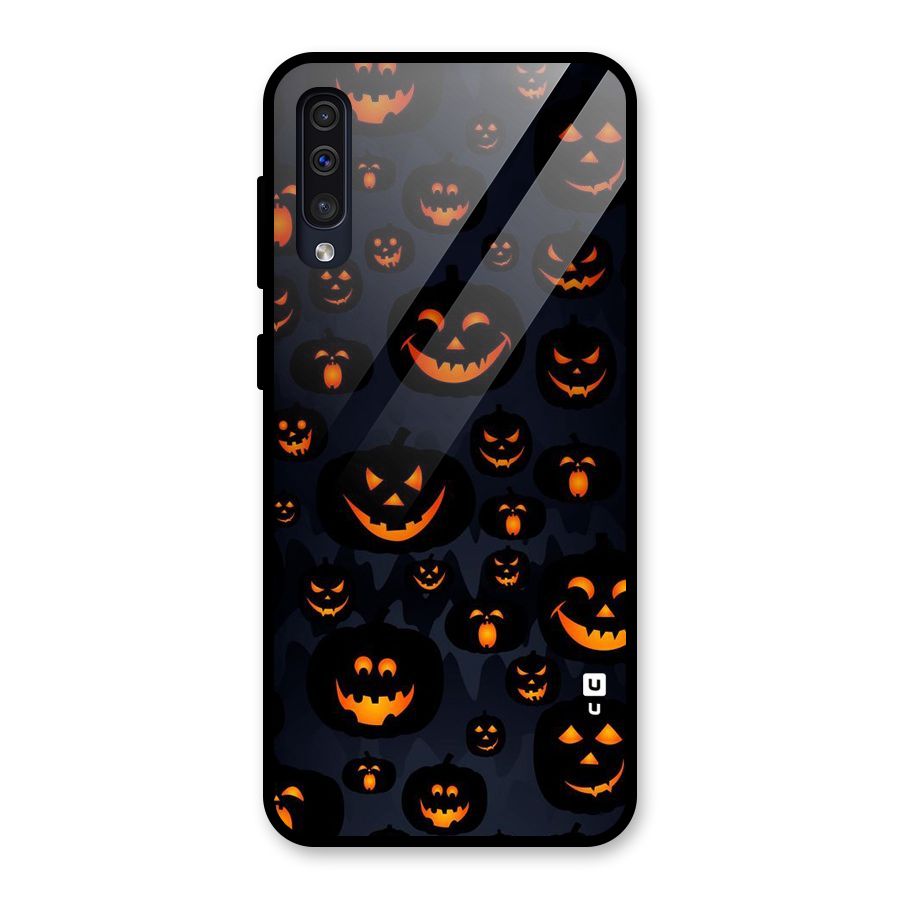 Pumpkin Smile Pattern Glass Back Case for Galaxy A50