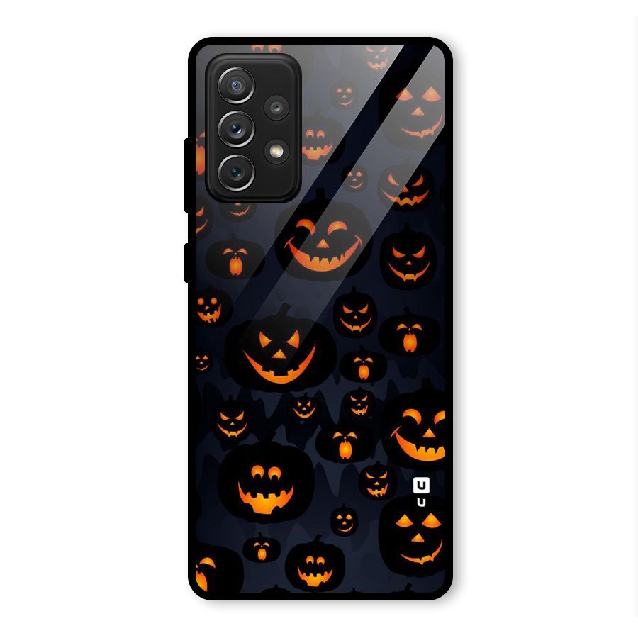 Pumpkin Smile Pattern Glass Back Case for Galaxy A72
