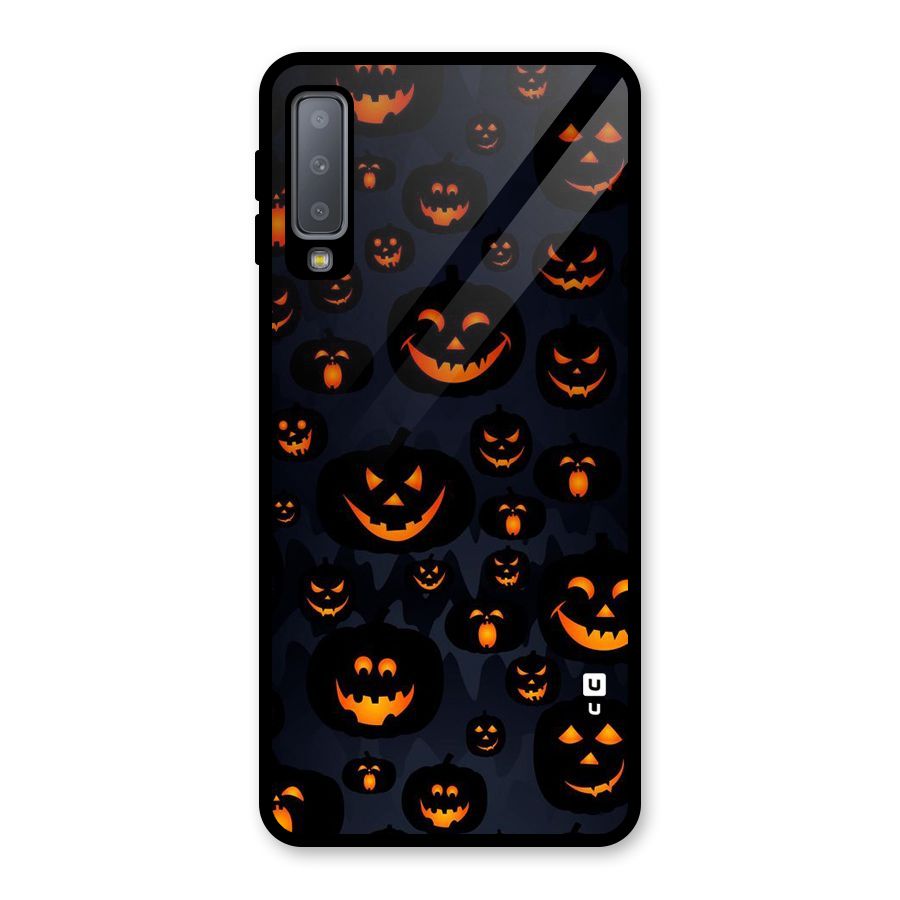 Pumpkin Smile Pattern Glass Back Case for Galaxy A7 (2018)