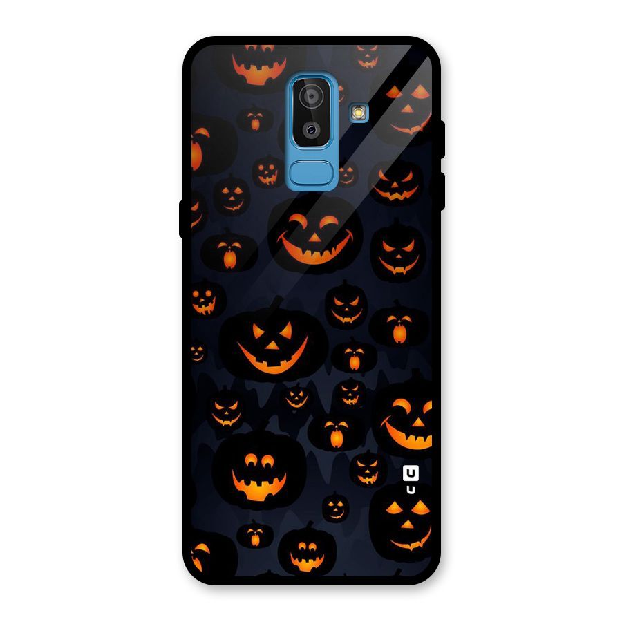 Pumpkin Smile Pattern Glass Back Case for Galaxy J8