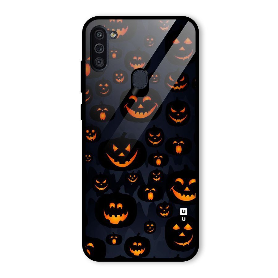 Pumpkin Smile Pattern Glass Back Case for Galaxy M11