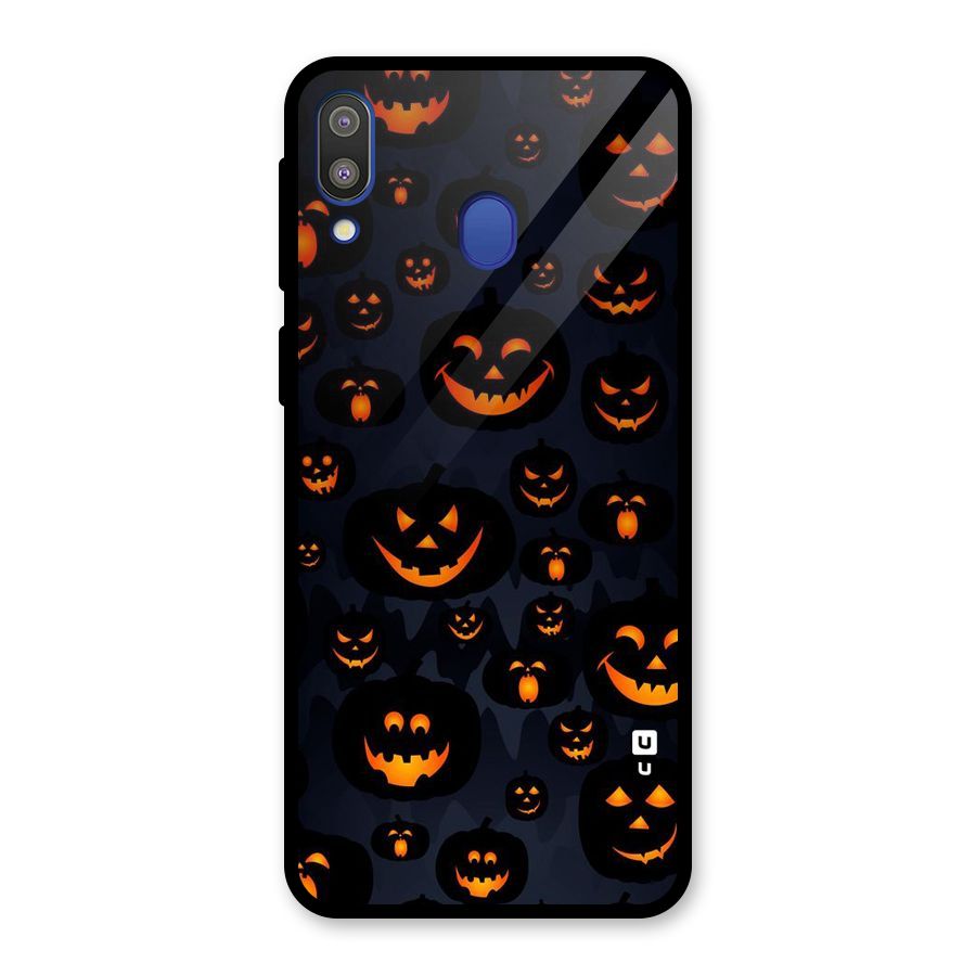 Pumpkin Smile Pattern Glass Back Case for Galaxy M20