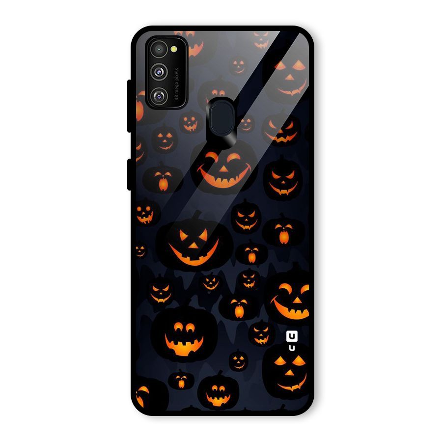 Pumpkin Smile Pattern Glass Back Case for Galaxy M30s