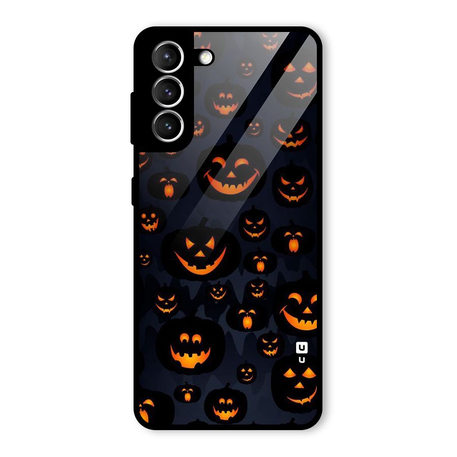 Pumpkin Smile Pattern Glass Back Case for Galaxy S21 5G