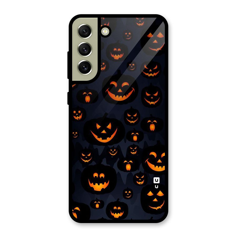 Pumpkin Smile Pattern Glass Back Case for Galaxy S21 FE 5G