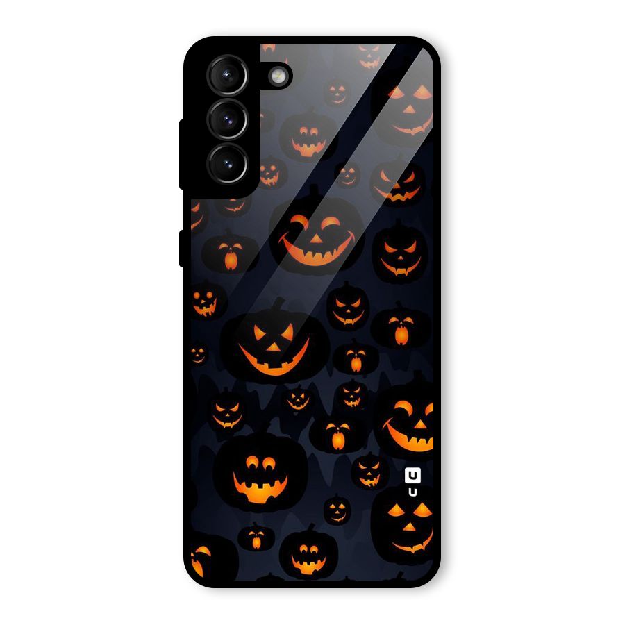 Pumpkin Smile Pattern Glass Back Case for Galaxy S21 Plus