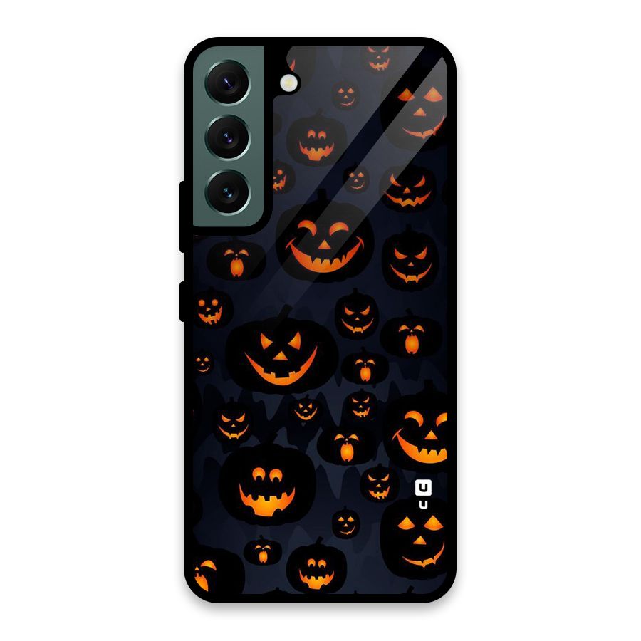 Pumpkin Smile Pattern Glass Back Case for Galaxy S22 5G