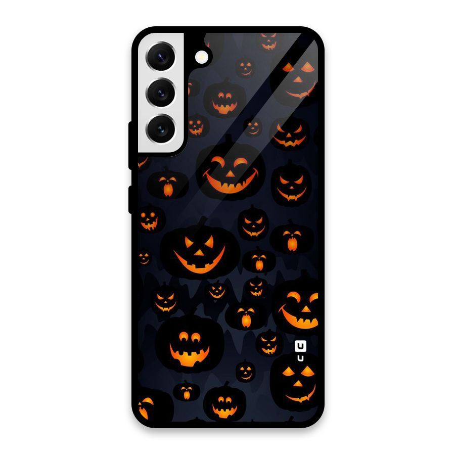 Pumpkin Smile Pattern Glass Back Case for Galaxy S22 Plus 5G