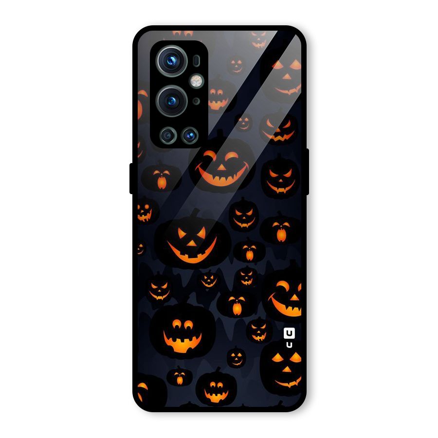 Pumpkin Smile Pattern Glass Back Case for OnePlus 9 Pro