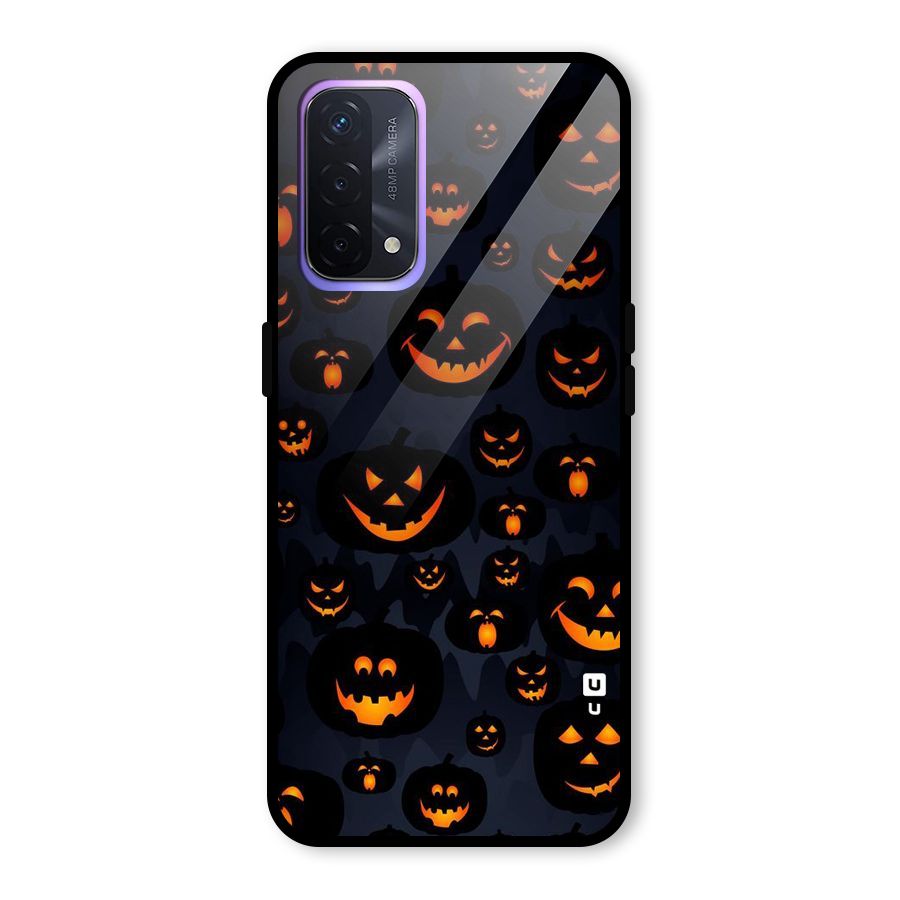Pumpkin Smile Pattern Glass Back Case for Oppo A74 5G