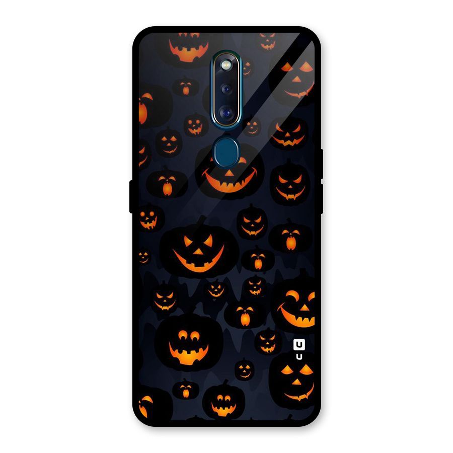 Pumpkin Smile Pattern Glass Back Case for Oppo F11 Pro