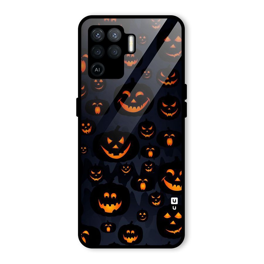 Pumpkin Smile Pattern Glass Back Case for Oppo F19 Pro