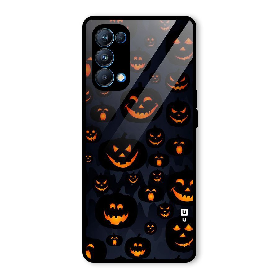 Pumpkin Smile Pattern Glass Back Case for Oppo Reno5 Pro 5G