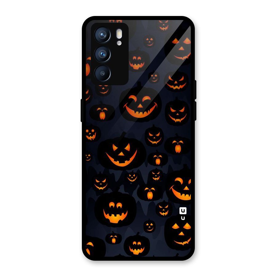 Pumpkin Smile Pattern Glass Back Case for Oppo Reno6 5G
