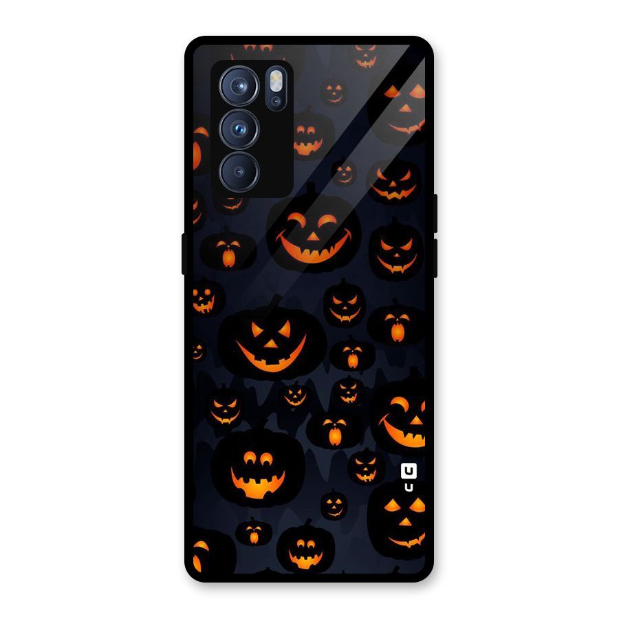 Pumpkin Smile Pattern Glass Back Case for Oppo Reno6 Pro 5G