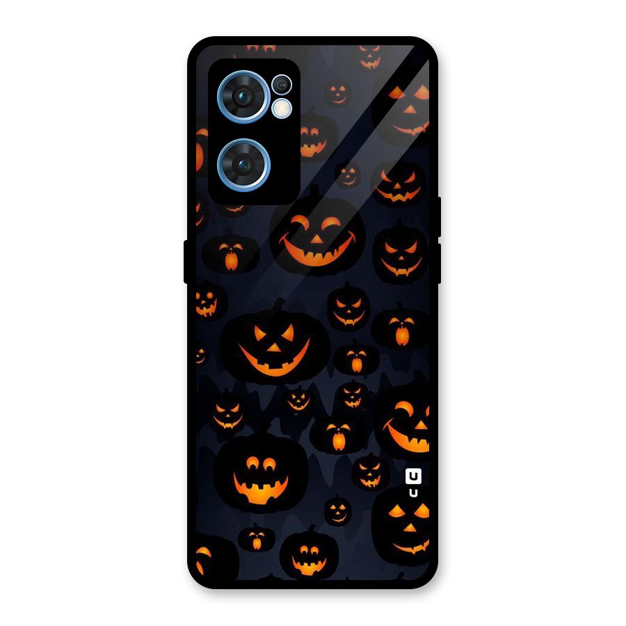 Pumpkin Smile Pattern Glass Back Case for Oppo Reno7 5G