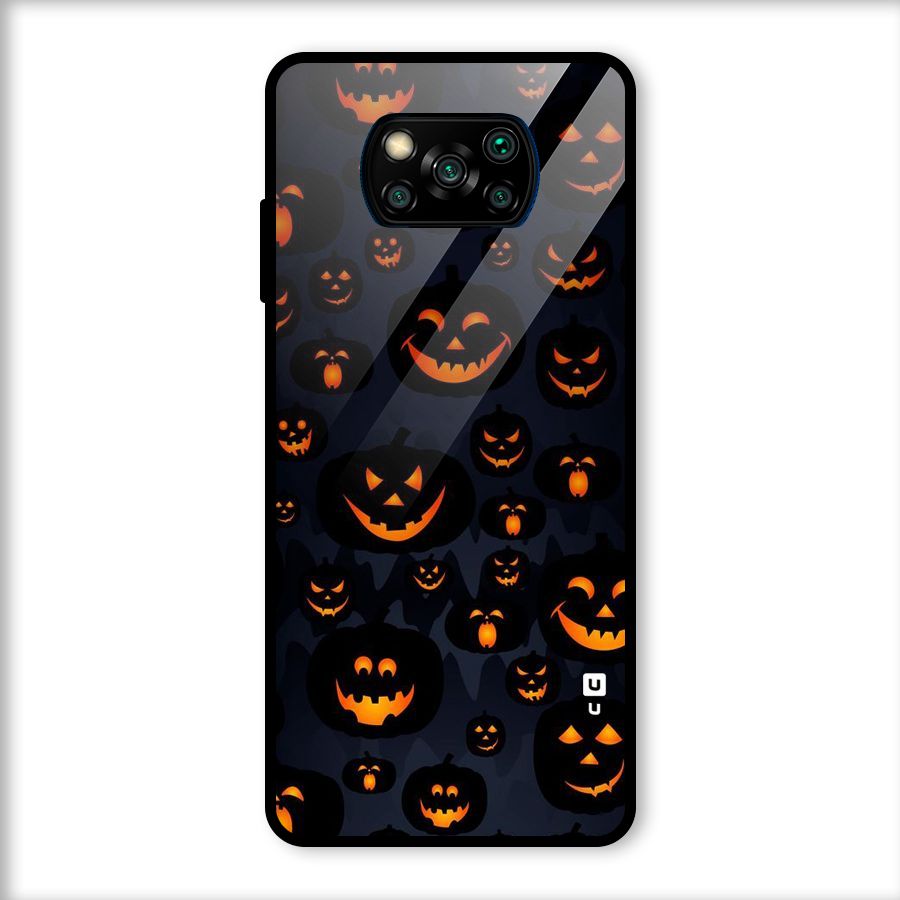 Pumpkin Smile Pattern Glass Back Case for Poco X3