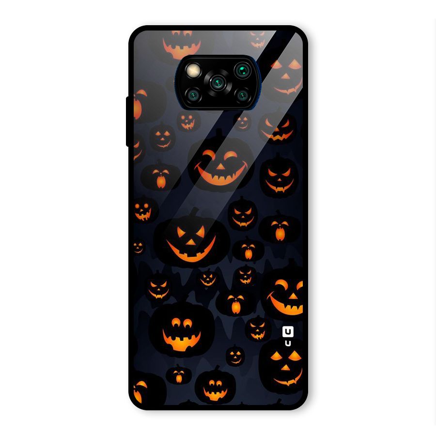 Pumpkin Smile Pattern Glass Back Case for Poco X3 Pro