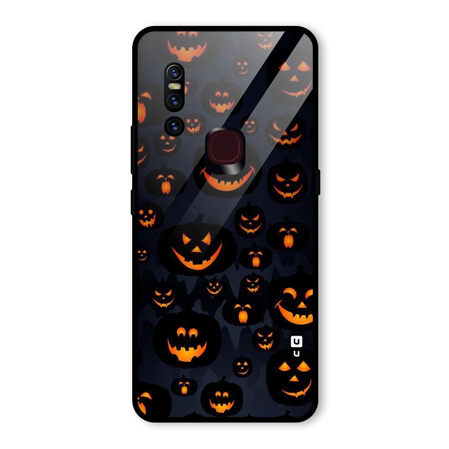 Pumpkin Smile Pattern Glass Back Case for Vivo V15