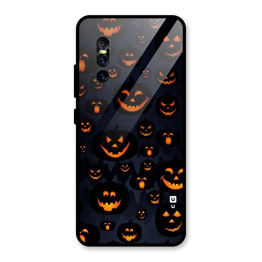 Pumpkin Smile Pattern Glass Back Case for Vivo V15 Pro