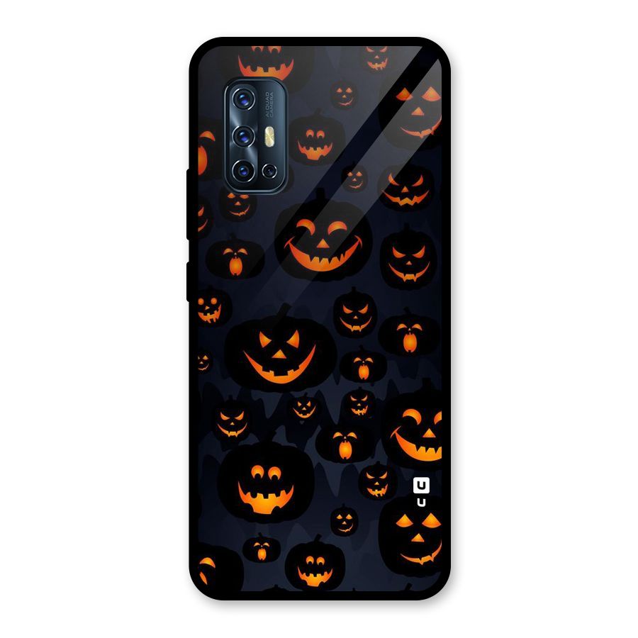 Pumpkin Smile Pattern Glass Back Case for Vivo V17