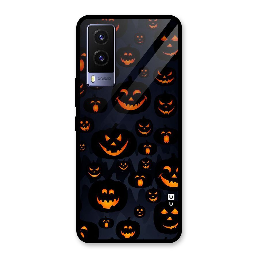 Pumpkin Smile Pattern Glass Back Case for Vivo V21e 5G