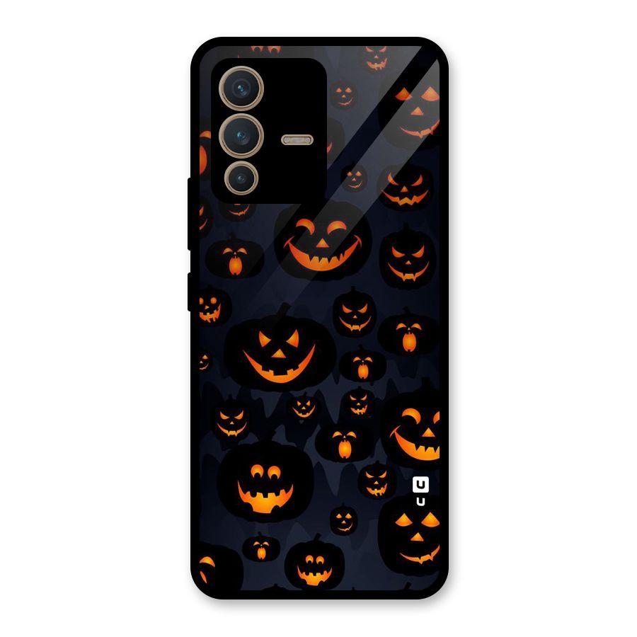 Pumpkin Smile Pattern Glass Back Case for Vivo V23 5G