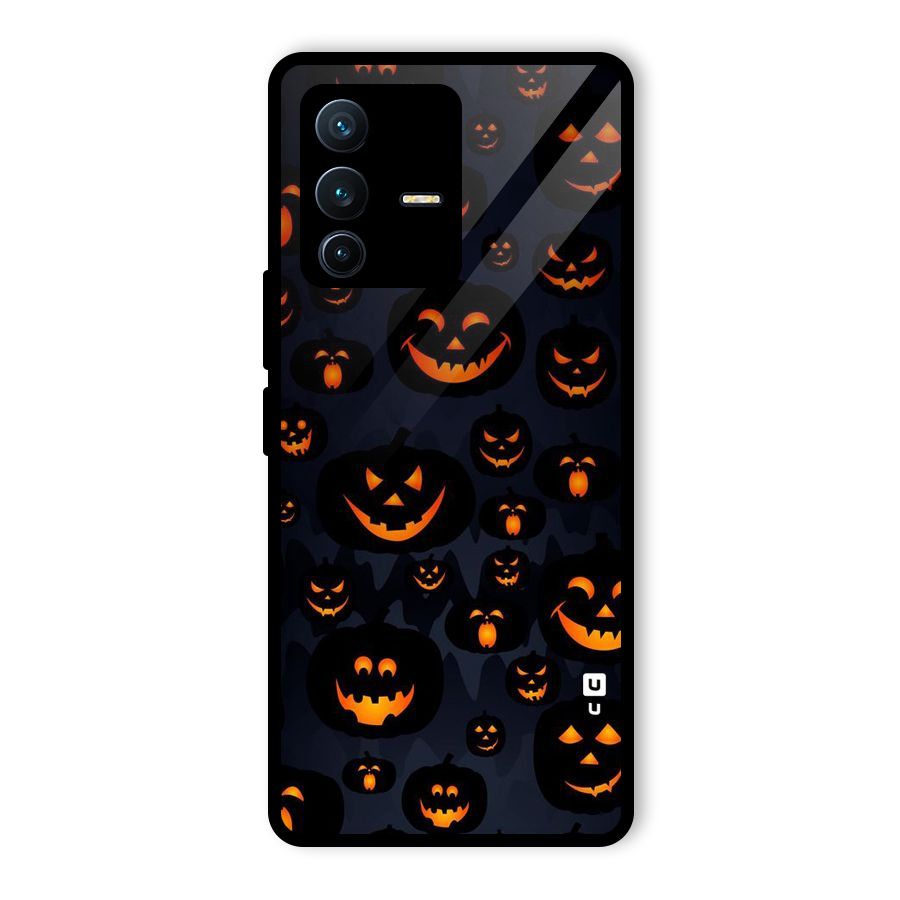 Pumpkin Smile Pattern Glass Back Case for Vivo V23 Pro
