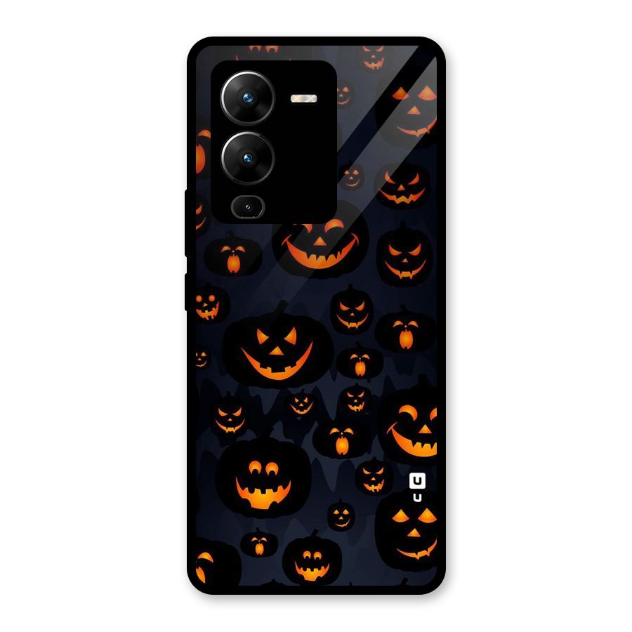 Pumpkin Smile Pattern Glass Back Case for Vivo V25 Pro