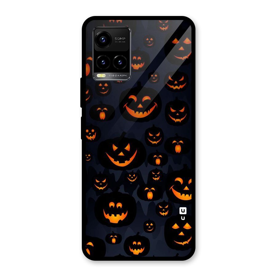 Pumpkin Smile Pattern Glass Back Case for Vivo Y21A