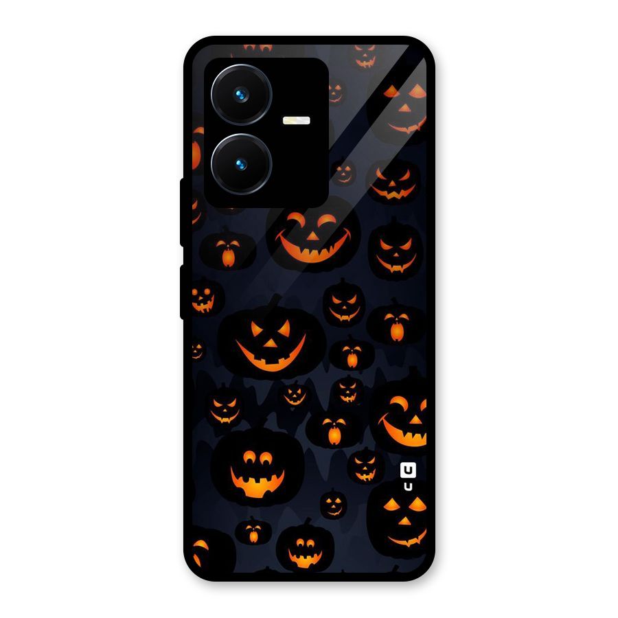 Pumpkin Smile Pattern Glass Back Case for Vivo Y22