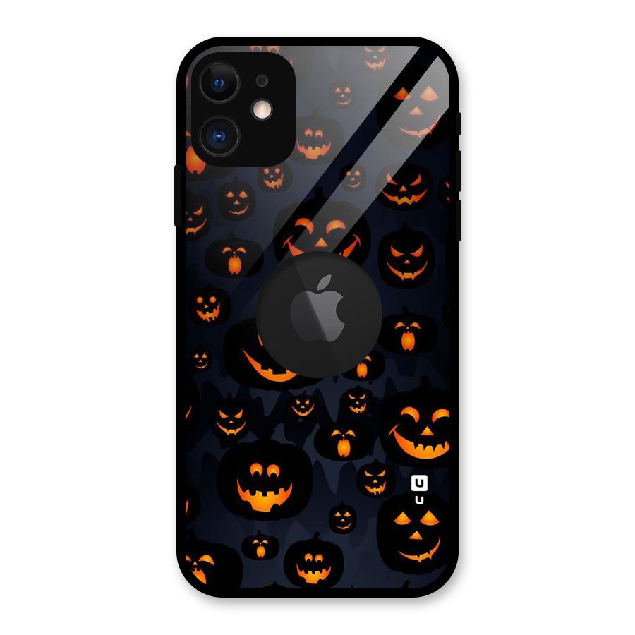 Pumpkin Smile Pattern Glass Back Case for iPhone 11 Logo Cut