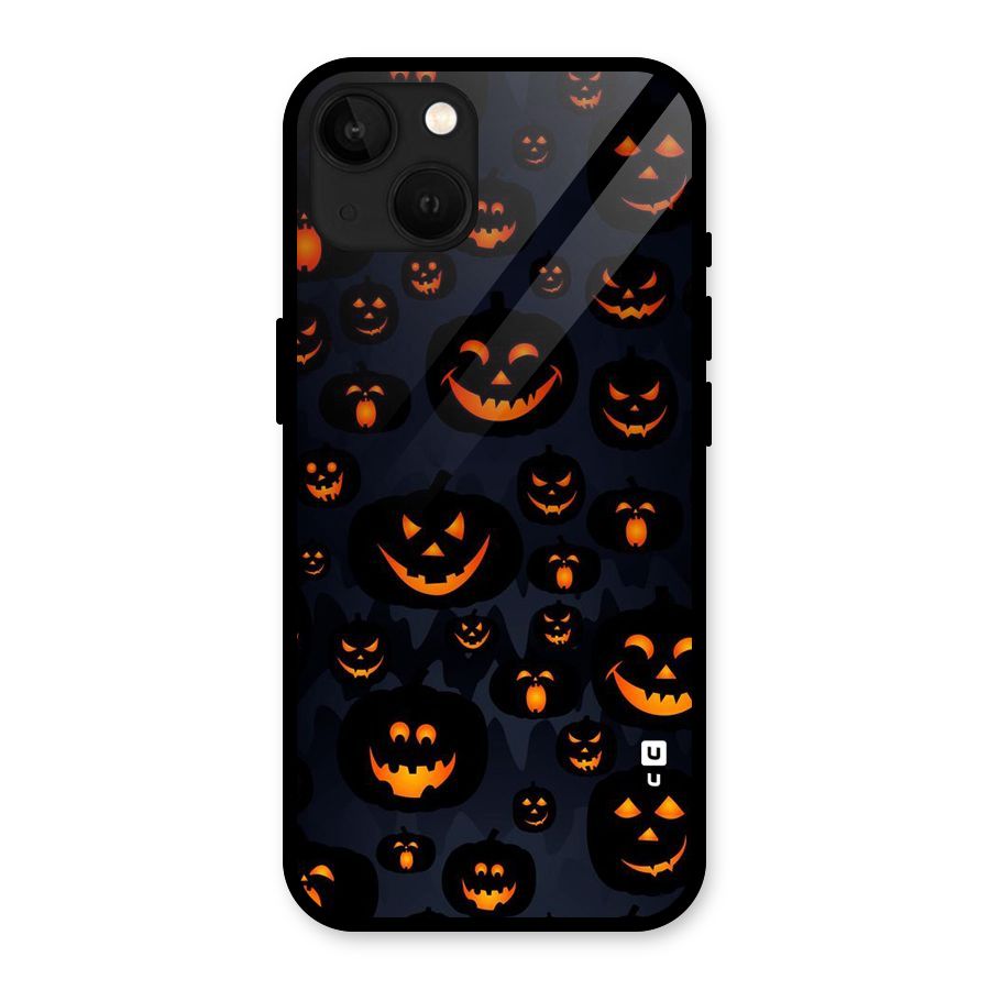 Pumpkin Smile Pattern Glass Back Case for iPhone 13
