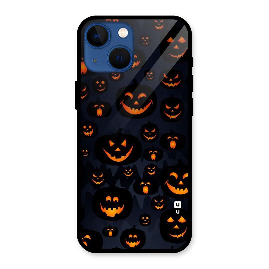 Pumpkin Smile Pattern Glass Back Case for iPhone 13 Mini