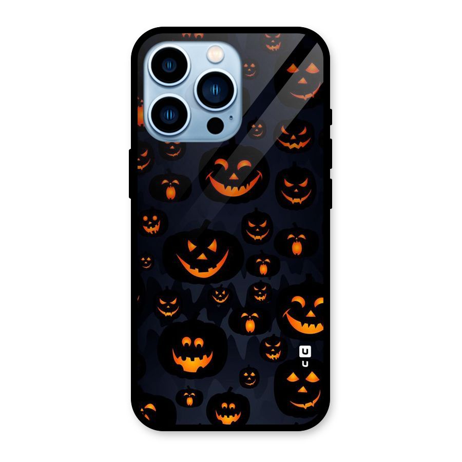 Pumpkin Smile Pattern Glass Back Case for iPhone 13 Pro