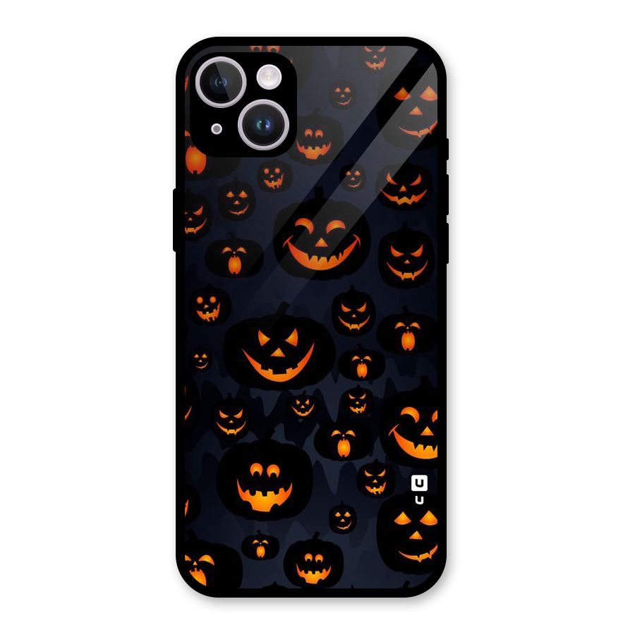 Pumpkin Smile Pattern Glass Back Case for iPhone 14 Plus