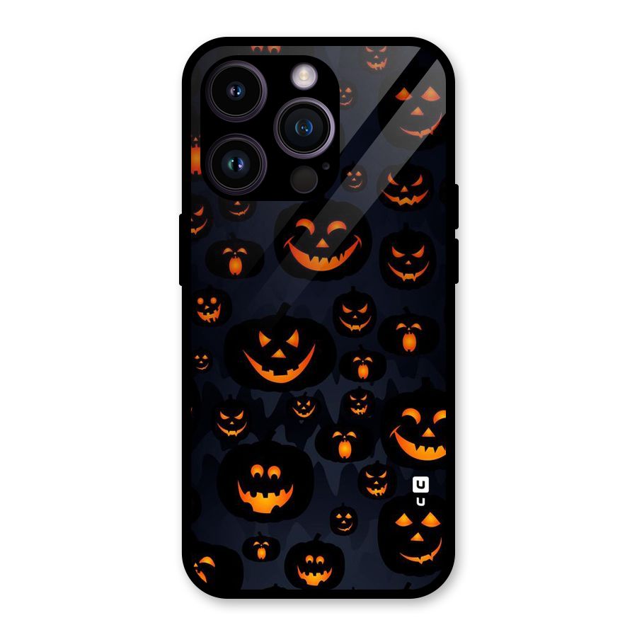 Pumpkin Smile Pattern Glass Back Case for iPhone 14 Pro
