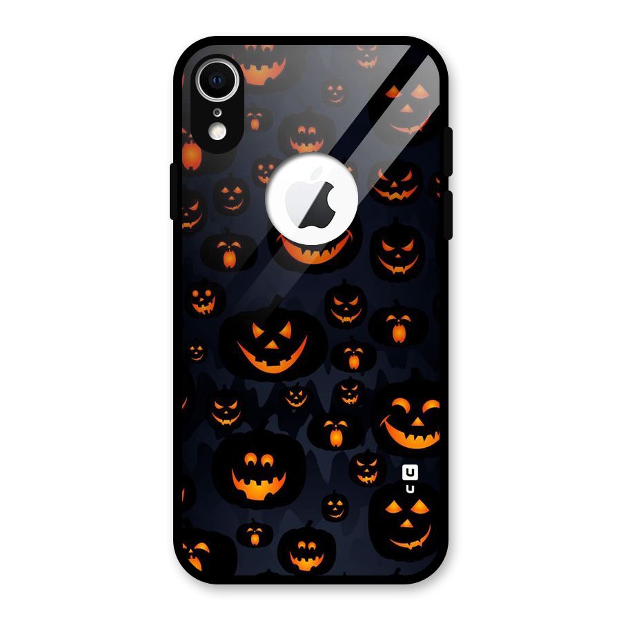Pumpkin Smile Pattern Glass Back Case for iPhone XR Logo Cut