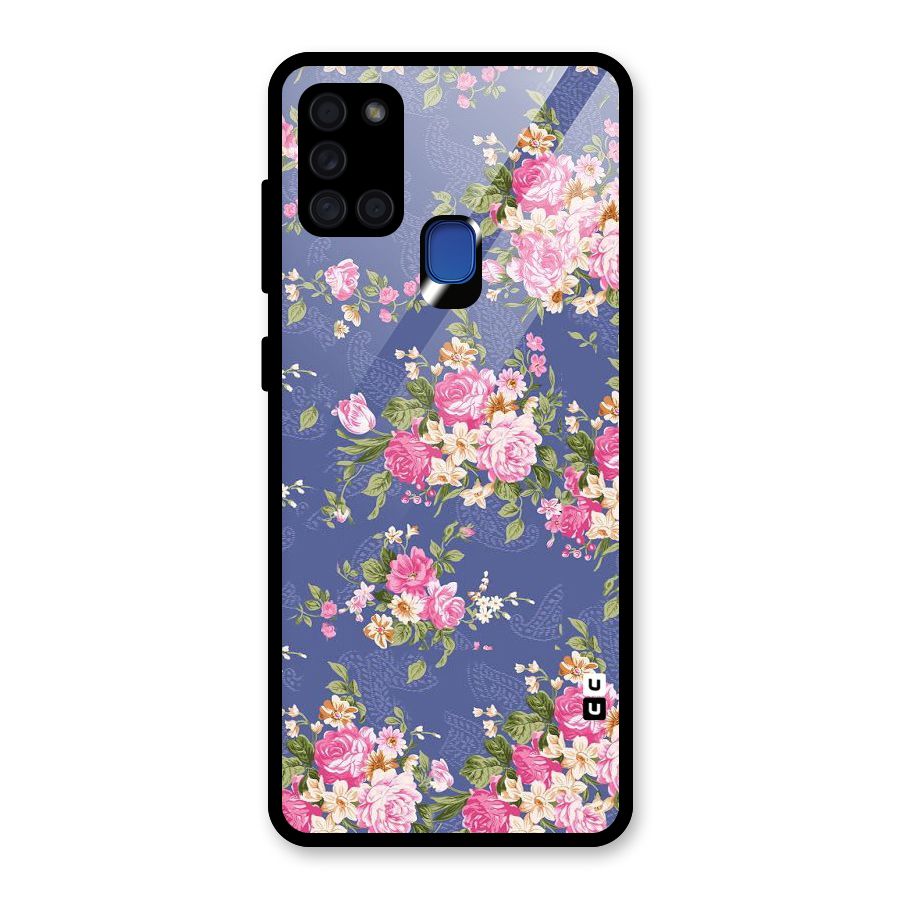Purple Pink Floral Glass Back Case for Galaxy A21s