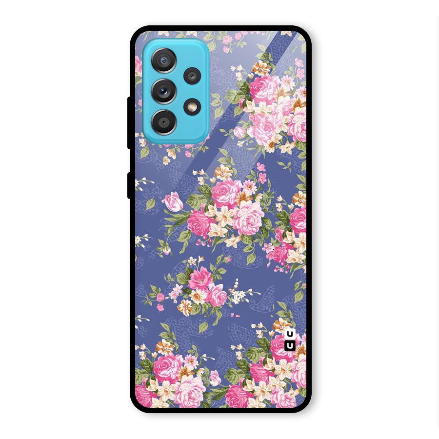 Purple Pink Floral Glass Back Case for Galaxy A52