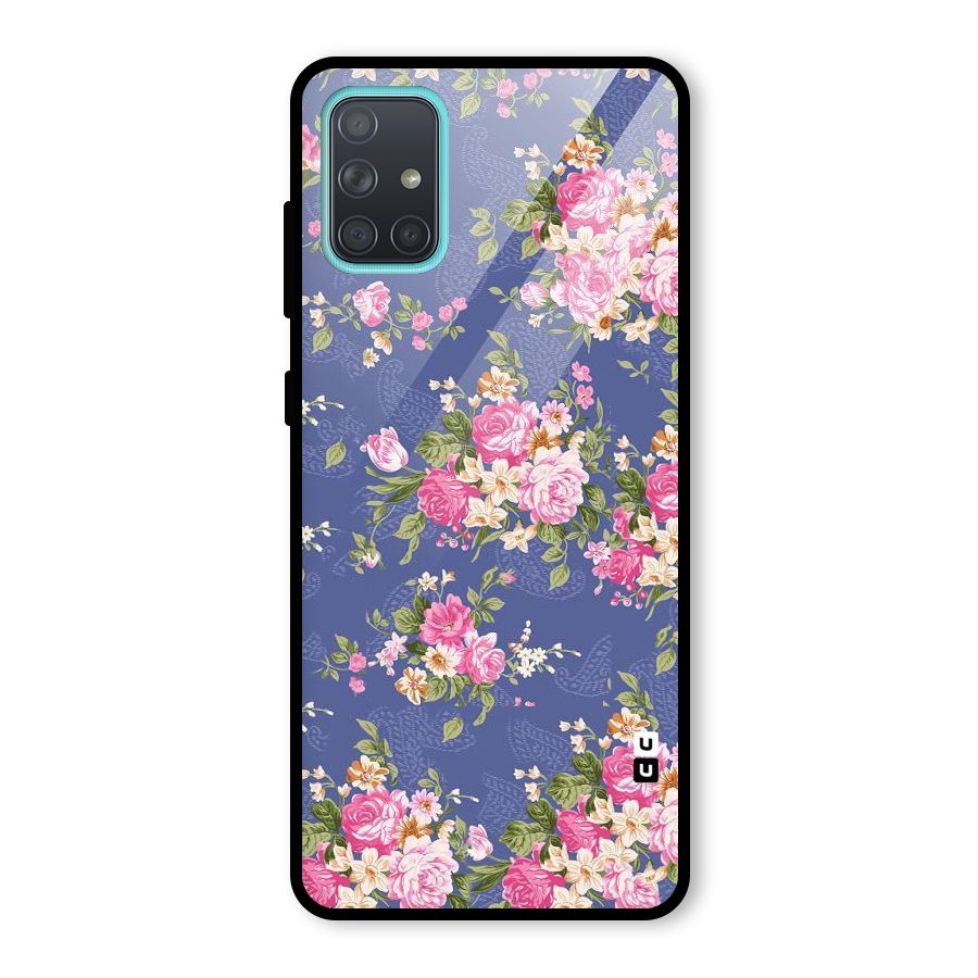Purple Pink Floral Glass Back Case for Galaxy A71