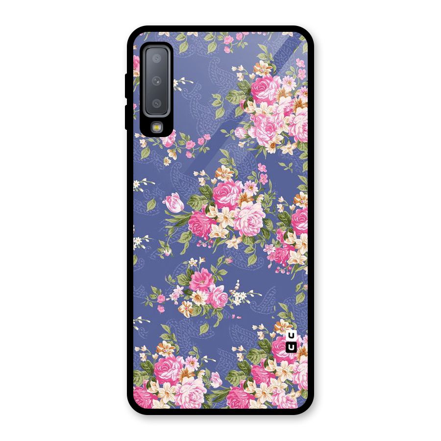 Purple Pink Floral Glass Back Case for Galaxy A7 (2018)