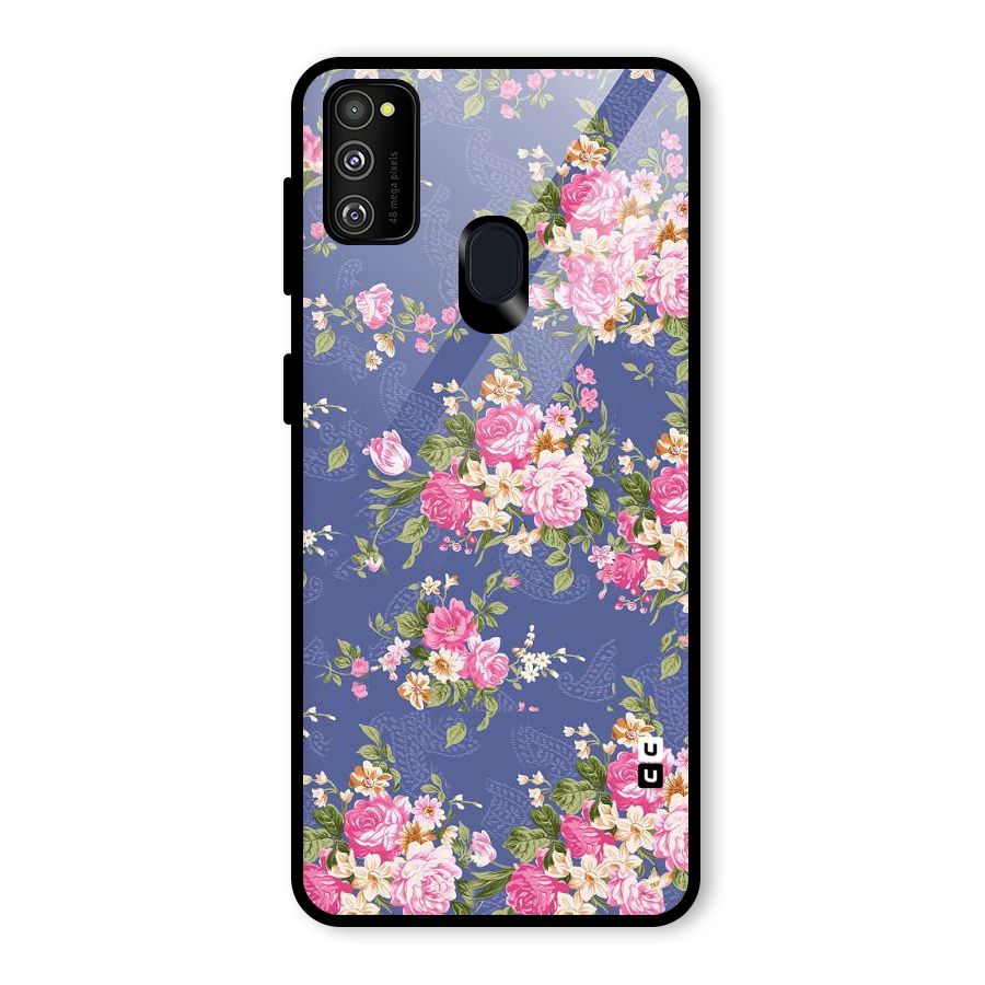 Purple Pink Floral Glass Back Case for Galaxy M21