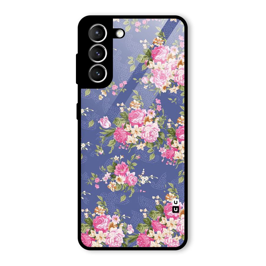 Purple Pink Floral Glass Back Case for Galaxy S21 5G