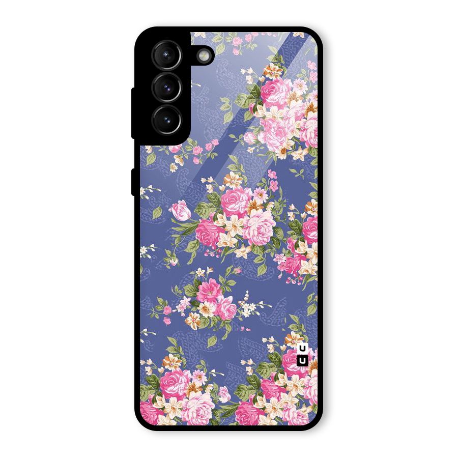 Purple Pink Floral Glass Back Case for Galaxy S21 Plus