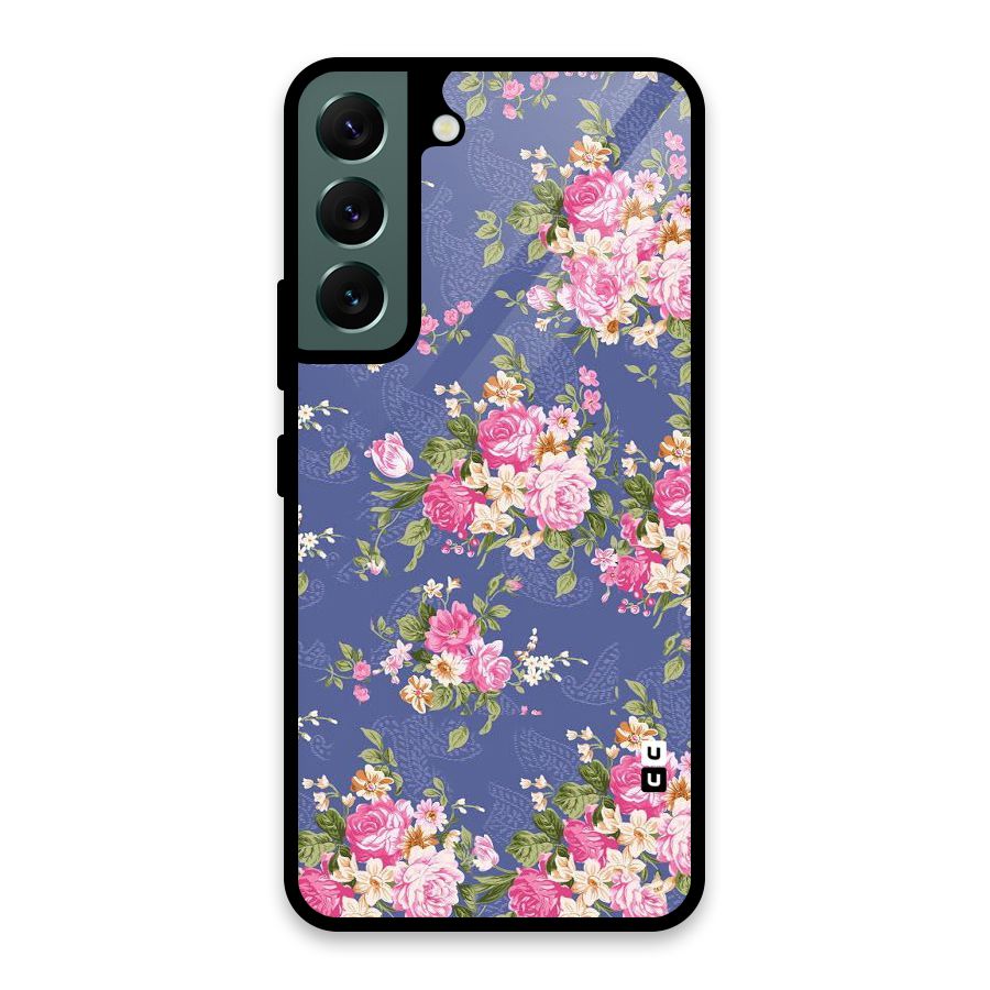 Purple Pink Floral Glass Back Case for Galaxy S22 5G