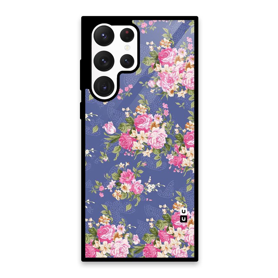 Purple Pink Floral Glass Back Case for Galaxy S22 Ultra 5G