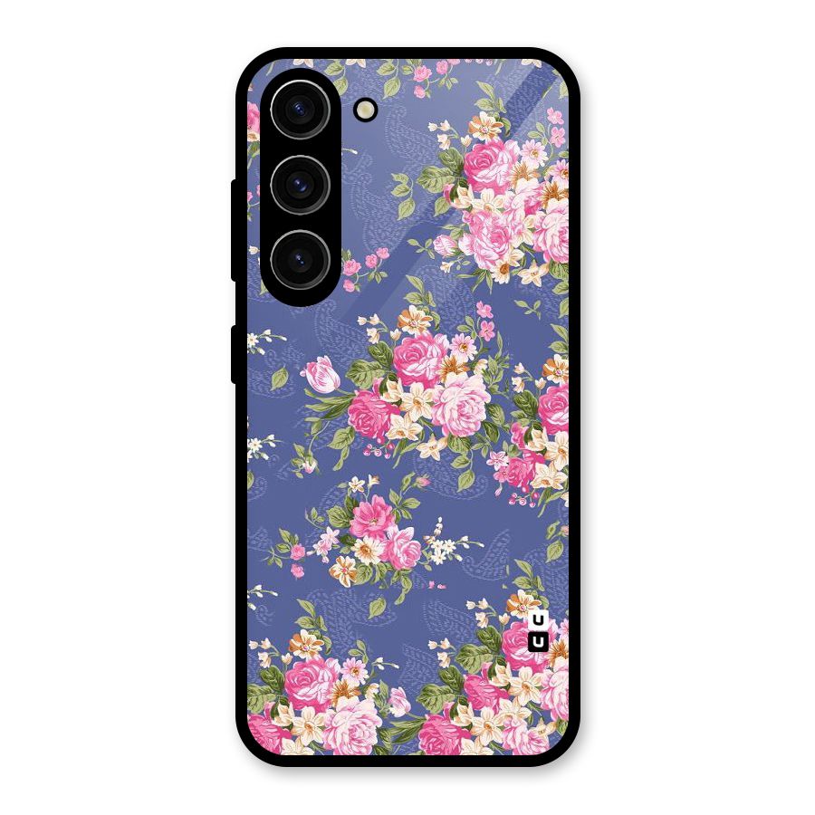 Purple Pink Floral Glass Back Case for Galaxy S23