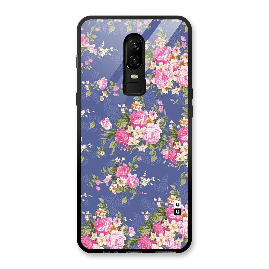Purple Pink Floral Glass Back Case for OnePlus 6