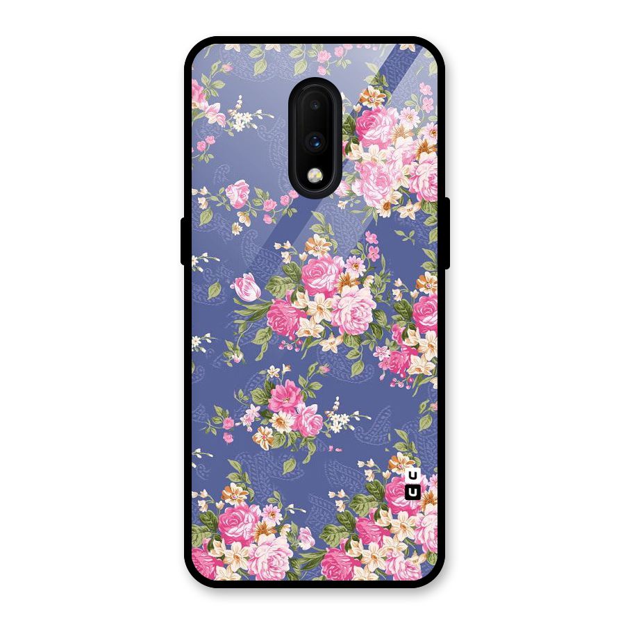 Purple Pink Floral Glass Back Case for OnePlus 7